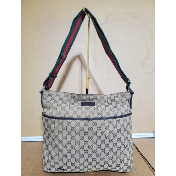 GUCCI Monogram Web Medium Flat Messenger Bag Dark Brown - Picture 5 of 12